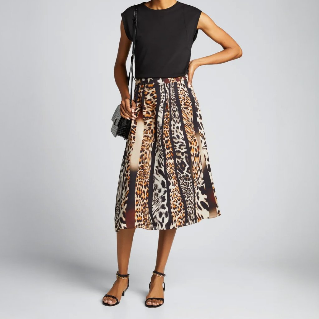 Nwot Kobi Halperin Silk Animal Print A-Line Midi Skirt
